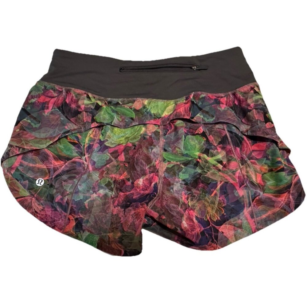 Lululemon Sz 4 Lined Short Vivid Floral Pocket Stretch Running Athletic